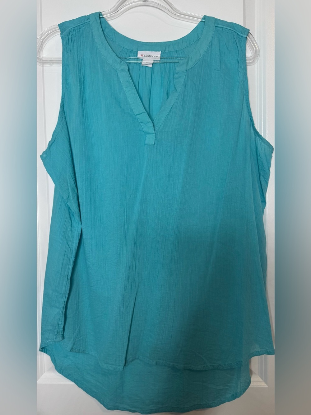 Liz Claiborne Teal Sleeveless Split-Neck Camisole 100% cotton sz XL lightweight